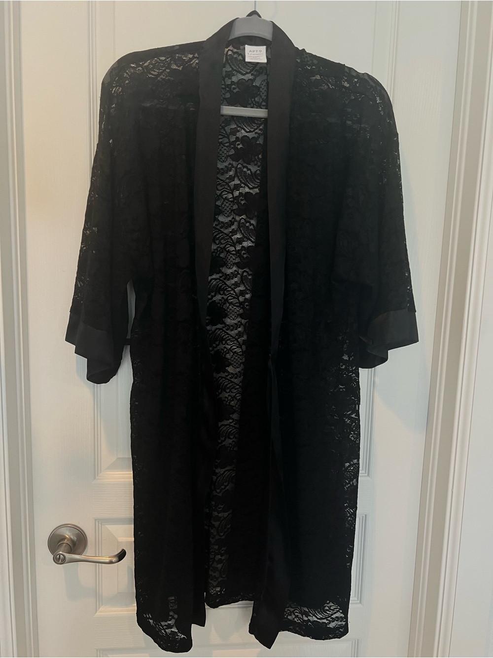 Apt 9 Black Floral Lace & Satin Kimono Robe *NO TIE* EUC Sexy Whimsygoth Witchy